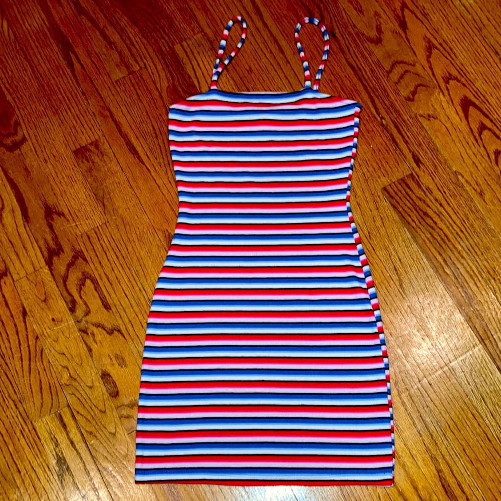 Divided Striped Bodycon Mini Dress in Red, Blue, White